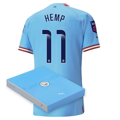 Manchester City Maglia Gara Home Authentic 2022/23 con stampa HEMP 15 in confezione regalo