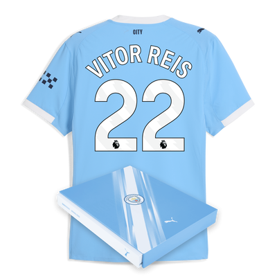 Manchester City Authentiek Thuisshirt 2025/26 met VITOR REIS 22 bedrukking in geschenkdoos