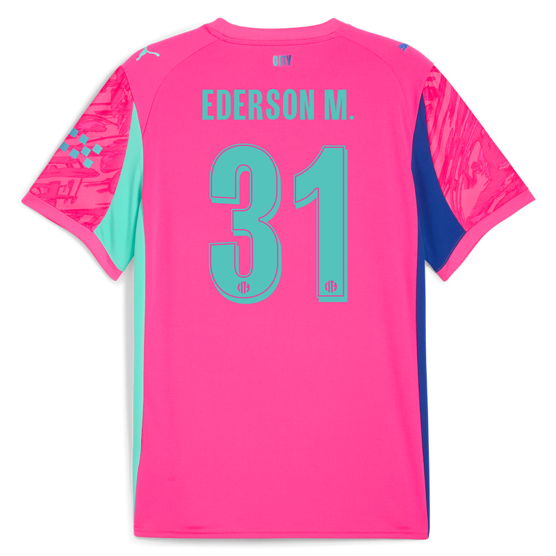 Manchester City Keeper Shirt 2025/26 met EDERSON M. 31 bedrukking pink -Bekijk alle Man City t-shirts online - Officiële Manchester City FC shop