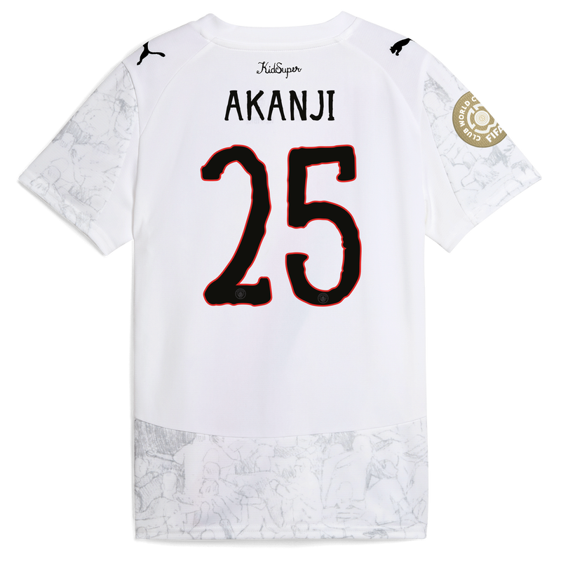 Kids' Man City KidSuper Jersey 2025/26 With AKANJI 25 printing white unisex - Size 9/10 from polyester  - Official Manchester City FC store