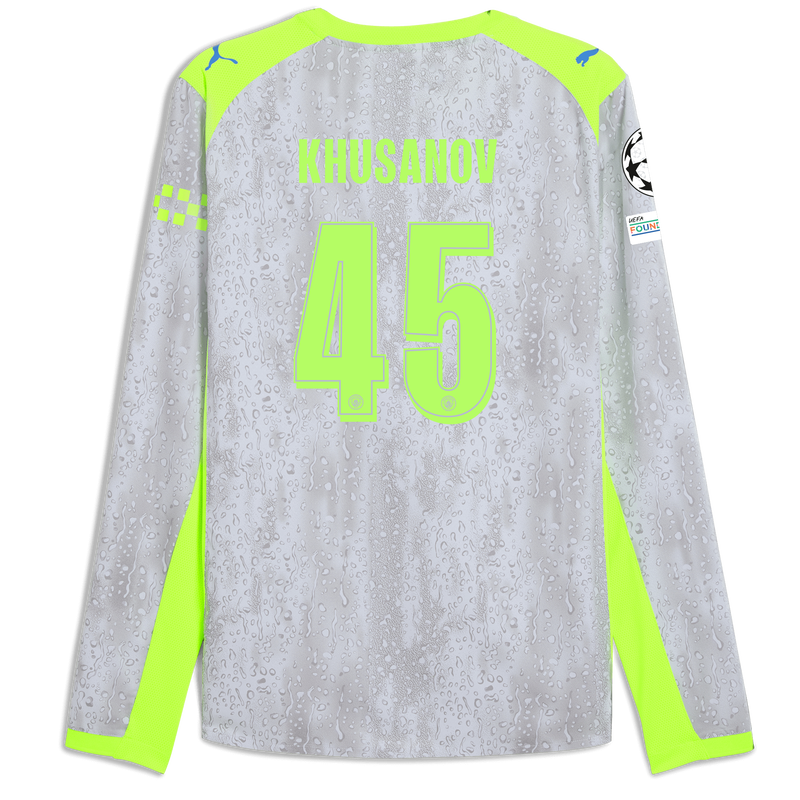 Man City 3rd Authentic Jersey 2025/26 Long Sleeve With KHUSANOV 45 Printing blue - Check out all Manchester City t-shirts online