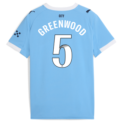 Kids' Manchester City Home Jersey 2025/26 With GREENWOOD 5 Printing