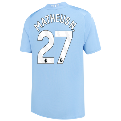Kids' Manchester City Home Jersey 2023/24 with MATHEUS N. 27 printing