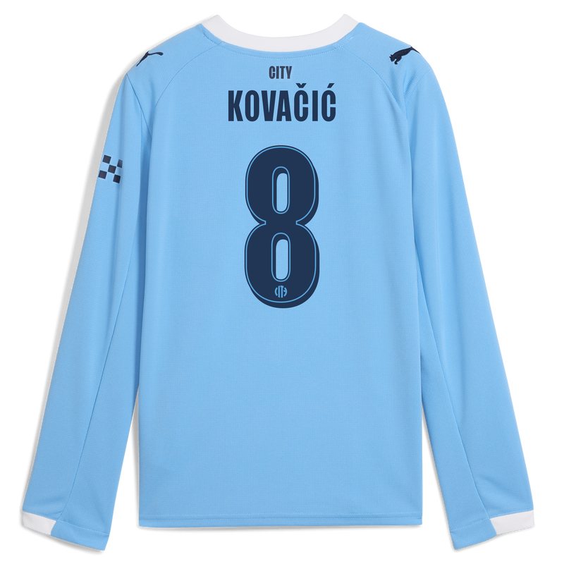 Kids' Man City Home Jersey 2025/26 Long Sleeve With KOVAČIĆ 8 Printing  blue - Check out all Manchester City t-shirts online