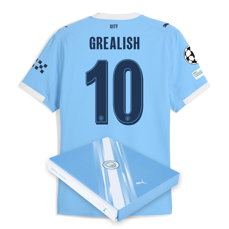 Man City Home Authentic Jersey 2025/26 With GREALISH 10 Printing in Gift Box  blue - Check out all Manchester City t-shirts online