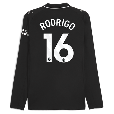 Manchester City Away Authentic Jersey 2025/26 Long Sleeve With RODRIGO 16 Printing