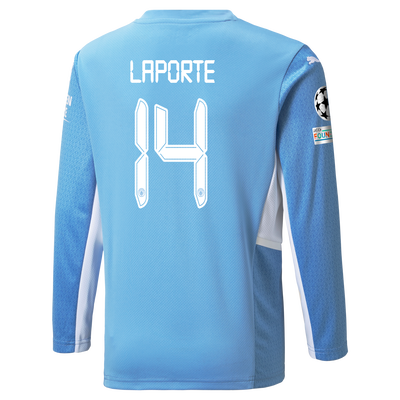 Kids Manchester City Home Longsleeve Shirt 21/22 with Aymeric Laporte printing