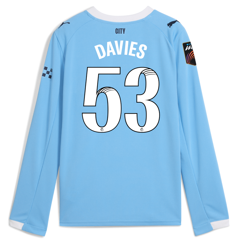 Kids' Man City Home Jersey 2025/26 Long Sleeve With DAVIES 53 Printing  blue - Check out all Manchester City t-shirts online