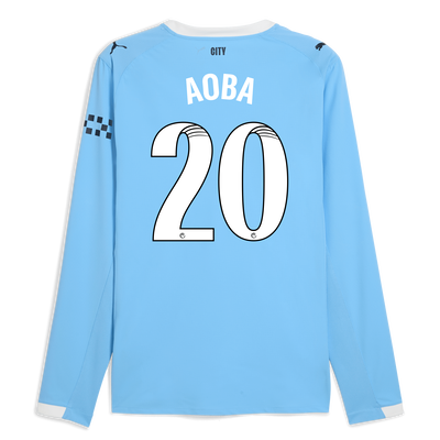 Manchester City Home Authentic Jersey 2025/26 Long Sleeve With AOBA 20 Printing