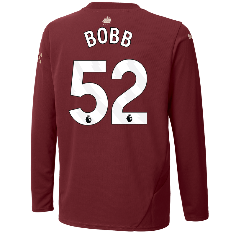 Kids' Man City 3rd Jersey 24/25 Long Sleeve With BOBB 52 Printing burgundy unisex - Size 5/6 from polyester  - Official Manchester City FC store