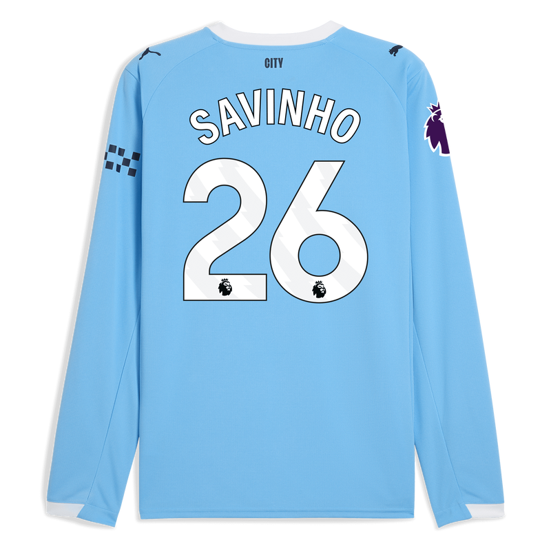 Man City Home Jersey 2025/26 Long Sleeve With SAVINHO 26 Printing  blue - Check out all Manchester City t-shirts online - Official Manchester City FC store