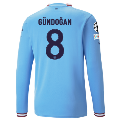 Manchester City Home Jersey 22/23 Long Sleeve with GÜNDOĞAN 8 printing
