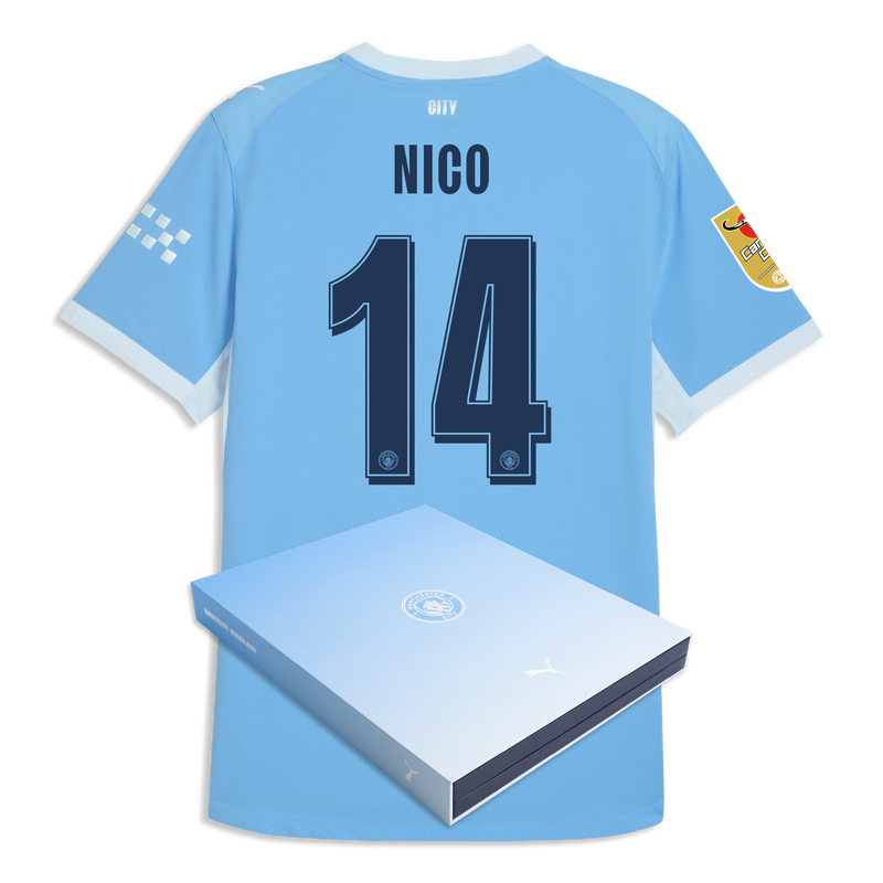 Man City Home Authentic Jersey 2026/27 With NICO 14 Printing in Gift Box  blue-icy blue - Size M from polyester for males