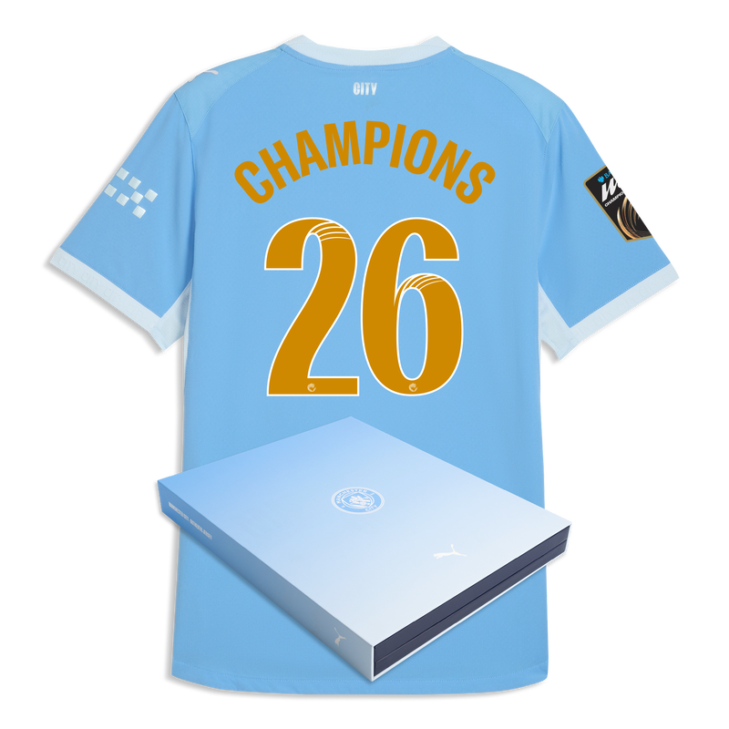 Man City Home Authentic Jersey 2026/27 With CHAMPIONS 26 Printing Printing in Gift Box  blue-icy blue - Size XXL from polyester for males