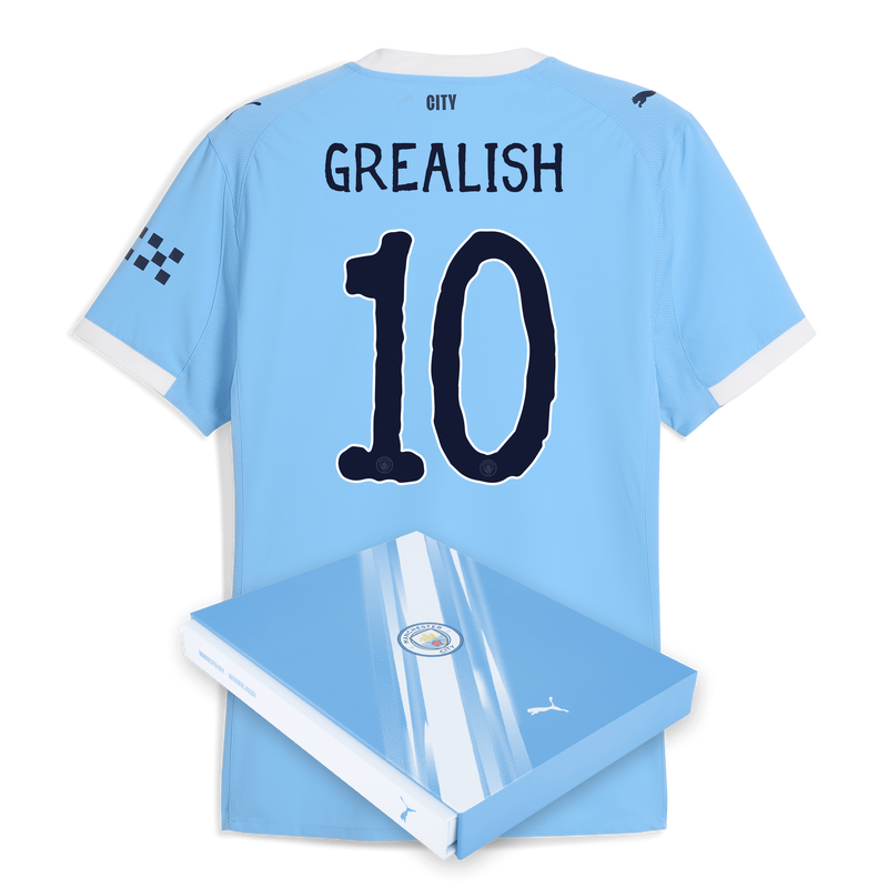 Man City Home Authentic Jersey 2025/26 With GREALISH 10 Printing in Gift Box  blue - Check out all Manchester City t-shirts online