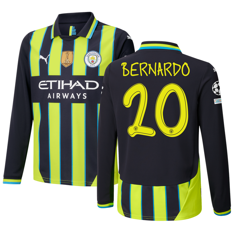 Kids' Man City Away Jersey 24/25 Long Sleeve  With BERNARDO 20 Printing new navy - Check out all Manchester City t-shirts online