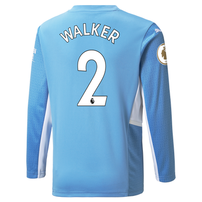 Kids Manchester City Home Longsleeve Shirt 21/22 with Kyle Walker printing