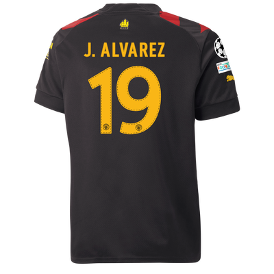 Kids' Manchester City Away Jersey 2022/23 with J. ALVAREZ  printing