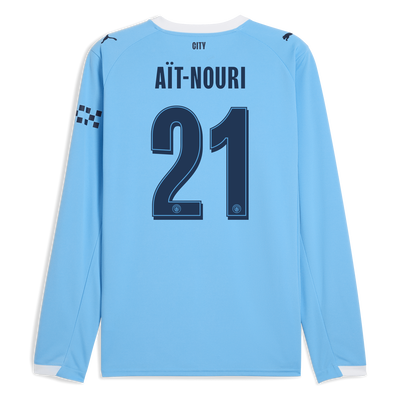 Manchester City Home Jersey 2025/26 Long Sleeve With AÏT-NOURI 21 Printing