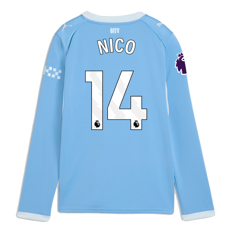 Kids' Man City Home Jersey 2026/27 Long Sleeve With NICO 14 Printing  blue-icy blue - Check out all Manchester City t-shirts online