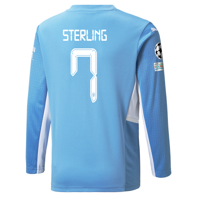 Kids Manchester City Home Longsleeve Shirt 21/22 with Raheem Sterling printing