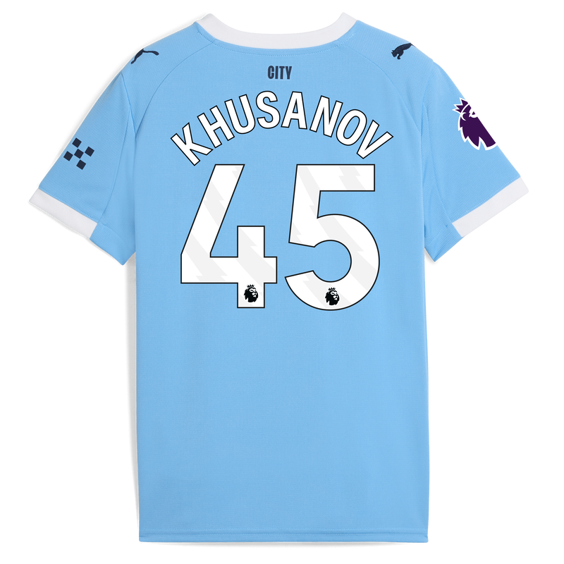Kids' Man City Home Jersey 2025/26 With KHUSANOV 45 Printing  blue - Check out all Manchester City t-shirts online - Official Manchester City FC store