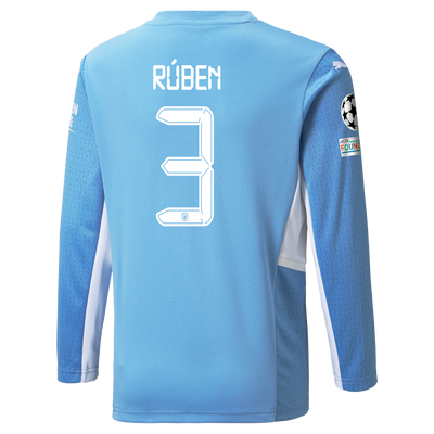 Kids Manchester City Home Longsleeve Shirt 21/22 with Rúben Dias printing