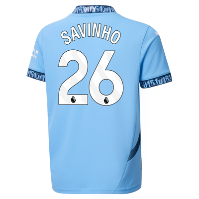 Kids' Manchester City Home Jersey 2024/25 With SAVINHO 26 Printing
