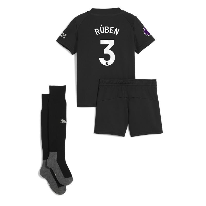 Man City Away Mini Kit 2025/26 With RÚBEN 3 Printing black - Check out all Manchester City t-shirts online - Official Manchester City FC store