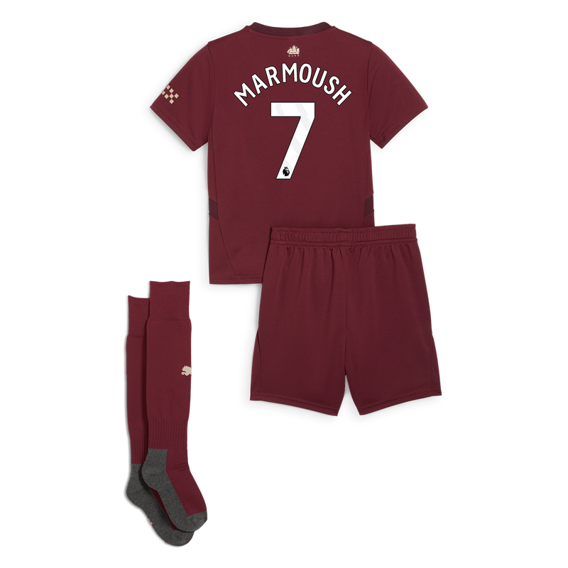 Man City 3rd Mini Kit 24/25 With MARMOUSH 7 Printing burgundy unisex - Size 4/5 from polyester  - Official Manchester City FC store