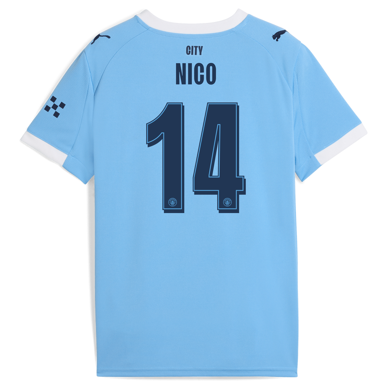 Kids' Man City Home Jersey 2025/26 With NICO 14 Printing  blue unisex - Size 9/10 from polyester  - Official Manchester City FC store