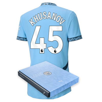 Manchester City Authentic Home Jersey 2024/25 with KHUSANOV 45 printing in Gift Box