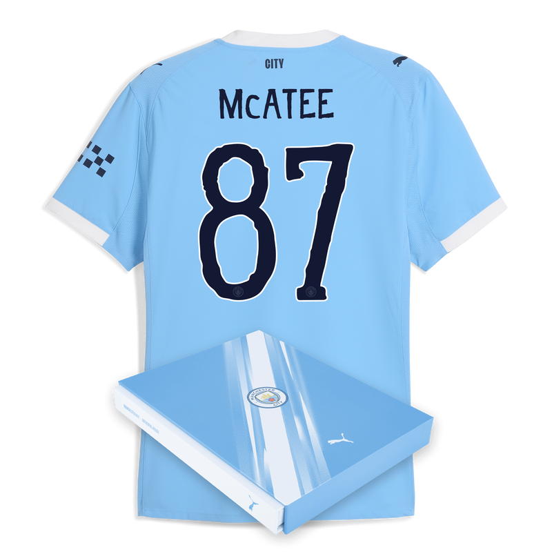Man City Home Authentic Jersey 2025/26 With McATEE 87 Printing in Gift Box  blue - Check out all Manchester City t-shirts online