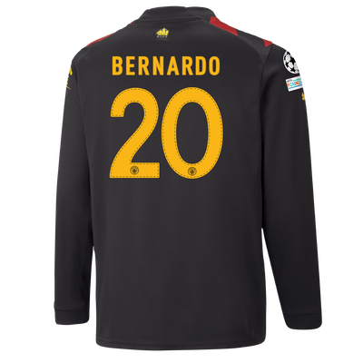Kids' Manchester City Away Jersey 2022/23 long sleeve with BERNARDO 20 printing