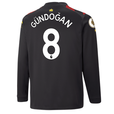 Kids' Manchester City Away Jersey 2022/23 long sleeve with GÜNDOĞAN 8 printing