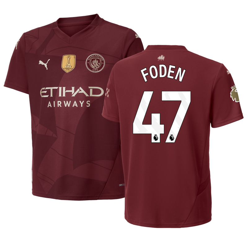 Kids' Man City 3rd Jersey 24/25 With FODEN 47 Printing burgundy unisex - Size 9/10 from polyester  - Official Manchester City FC store