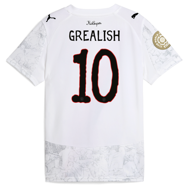 Kids' Man City KidSuper Jersey 2025/26 With GREALISH 10 printing white unisex - Size 9/10 from polyester  - Official Manchester City FC store