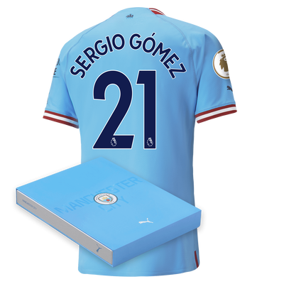 Maillot Authentique Manchester City Domicile 2022/23 avec flocage SERGIO GÓMEZ 21 dans une boîte cadeau