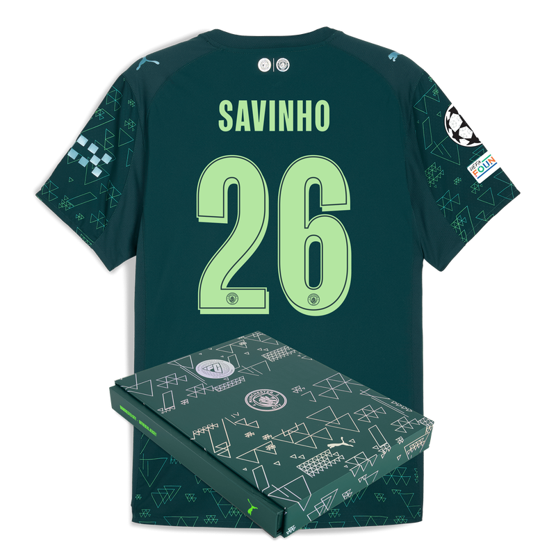 Man City EA SPORTS FC Authentic Jersey 2025/26 With SAVINHO 26 Printing in Gift Box green - Check out all Manchester City t-shirts online
