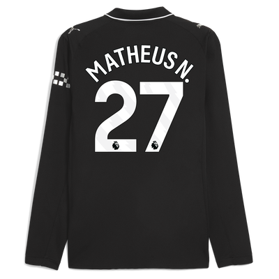Manchester City Away Authentic Jersey 2025/26 Long Sleeve With MATHEUS N. 27 Printing