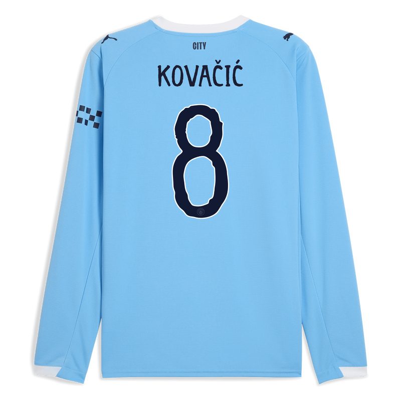 Man City Home Jersey 2025/26 Long Sleeve With KOVAČIĆ 8 Printing  blue - Size L from polyester for males  - Official Manchester City FC store