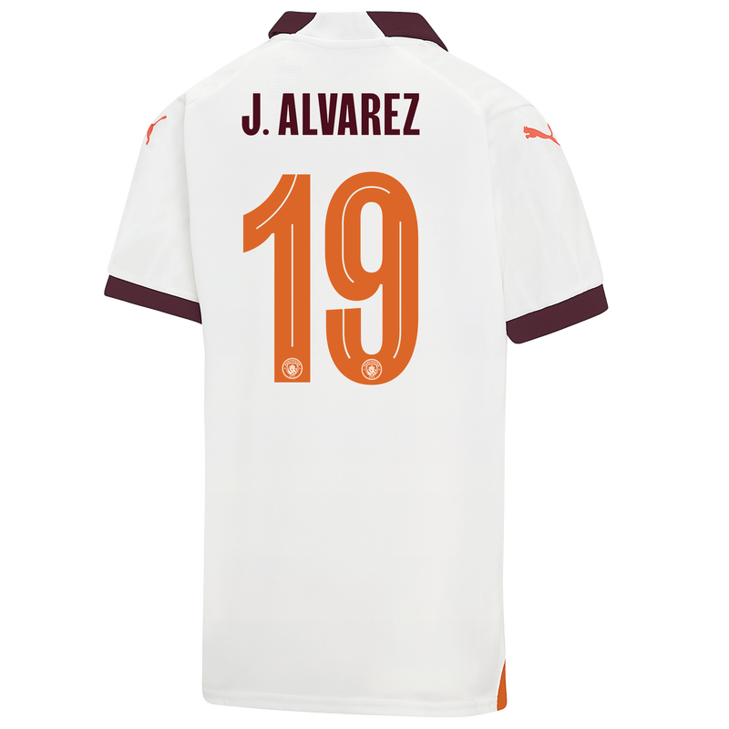 Kids' Manchester City Away Jersey 2023/24 with J. ALVAREZ 19
