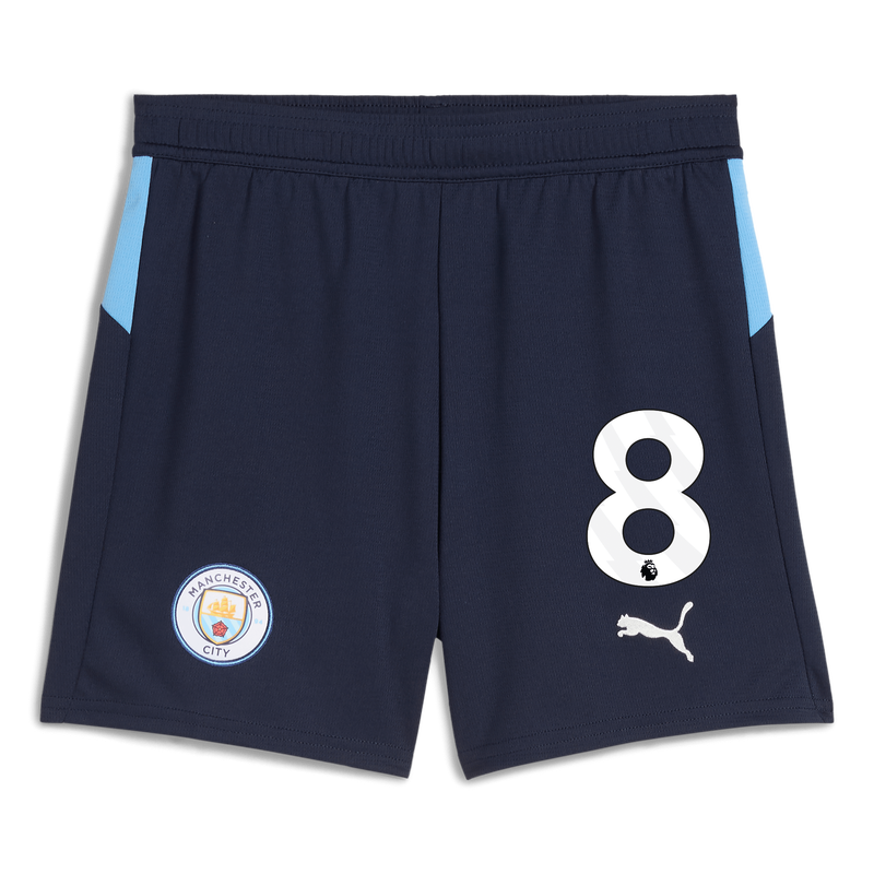 Kids' Man City Football Shorts 2025/26 with #8 navy - Check out all Manchester City shorts online - Official Manchester City FC store
