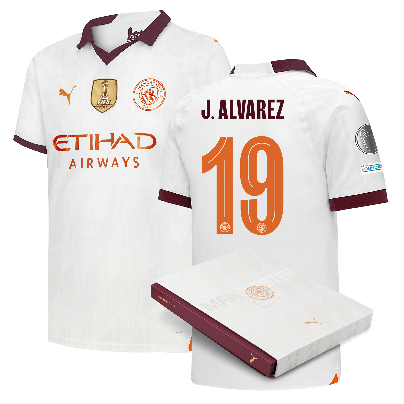 Manchester City Authentic Away Jersey 2023/24 with J. ALVAREZ 19 printing  in Gift Box