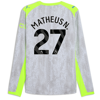Maillot Third Authentique Manchester City 2025/26 à manches longues avec impression de MATHEUS N. 27 Printing