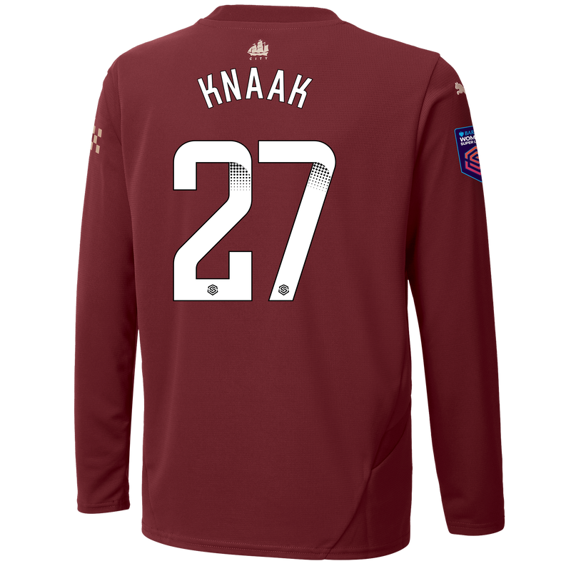 Kids' Man City 3rd Jersey 24/25 Long Sleeve  With KNAAK 27 Printing burgundy - Check out all Manchester City t-shirts online