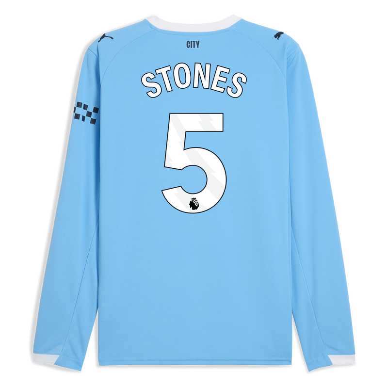 Man City Home Jersey 2025/26 Long Sleeve With STONES 5 Printing  blue - Size XL from polyester for males  - Official Manchester City FC store