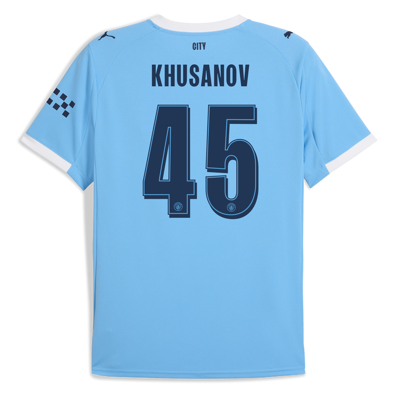 Man City Home Jersey 2025/26 With KHUSANOV 45 Printing  blue - Size 3XL from polyester for males  - Official Manchester City FC store