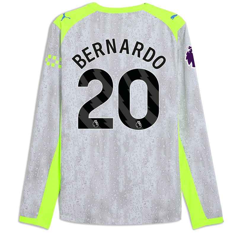 Man City 3rd Authentic Jersey 2025/26 Long Sleeve With BERNARDO 20 Printing blue - Check out all Manchester City t-shirts online