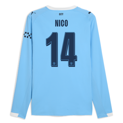 Manchester City Authentiek Thuisshirt 2025/26 met lange mouwen en NICO 14 bedrukking